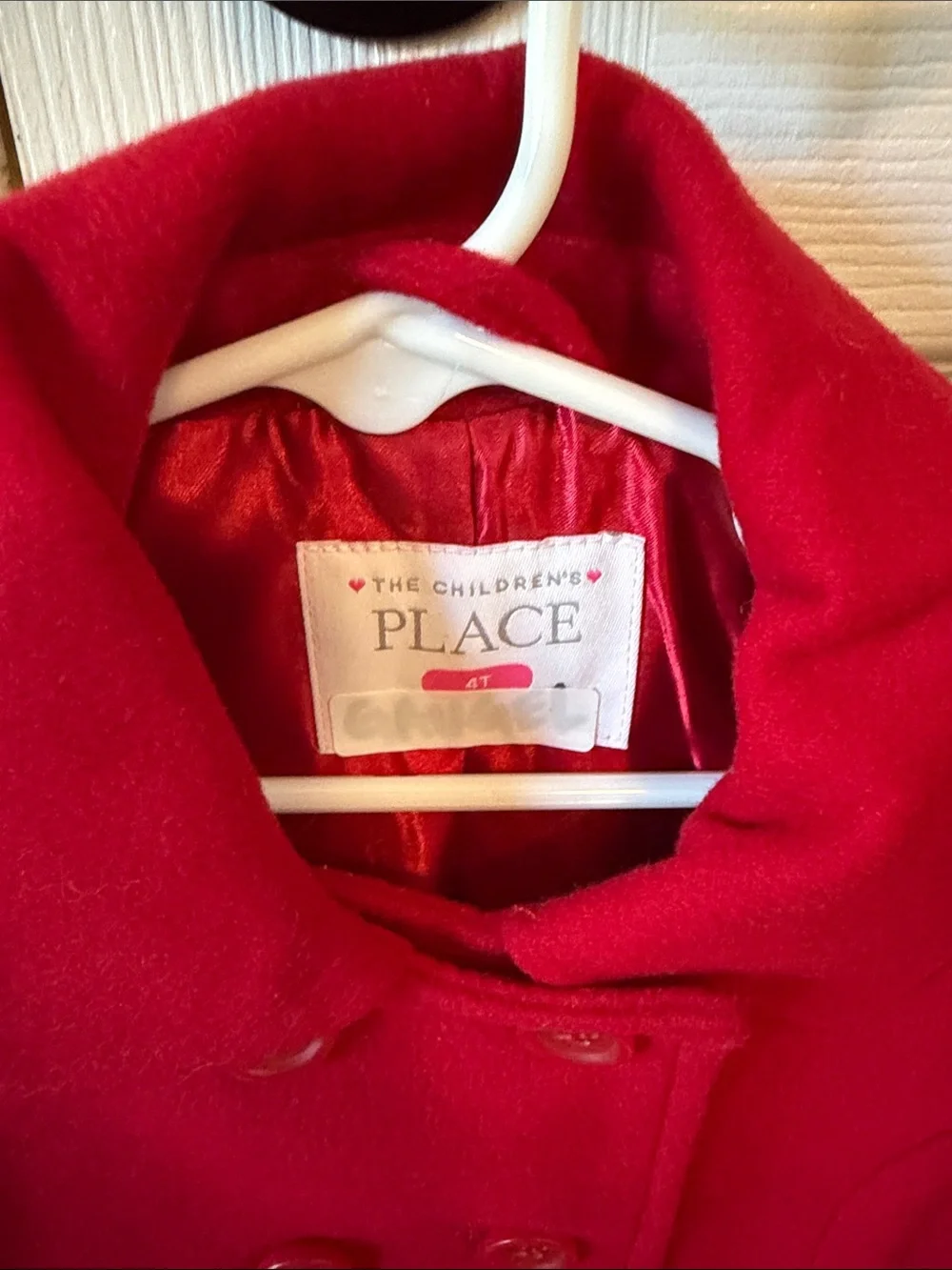 The Children's Place Bright Red Double-Breasted Girls' Peacoat with Bow